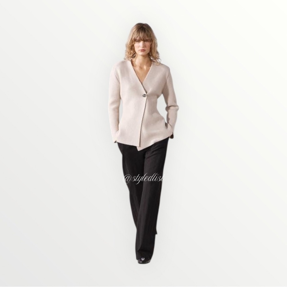 Zara Wool Blend Peplum Knit Blazer Beige S NWT Fully lined